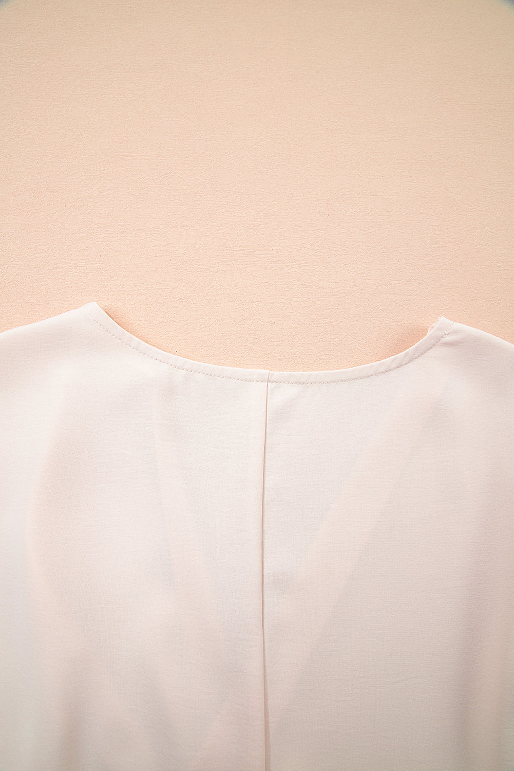 White Surplice V Neck Knotted Ruched Short Sleeve Peplum Blouse