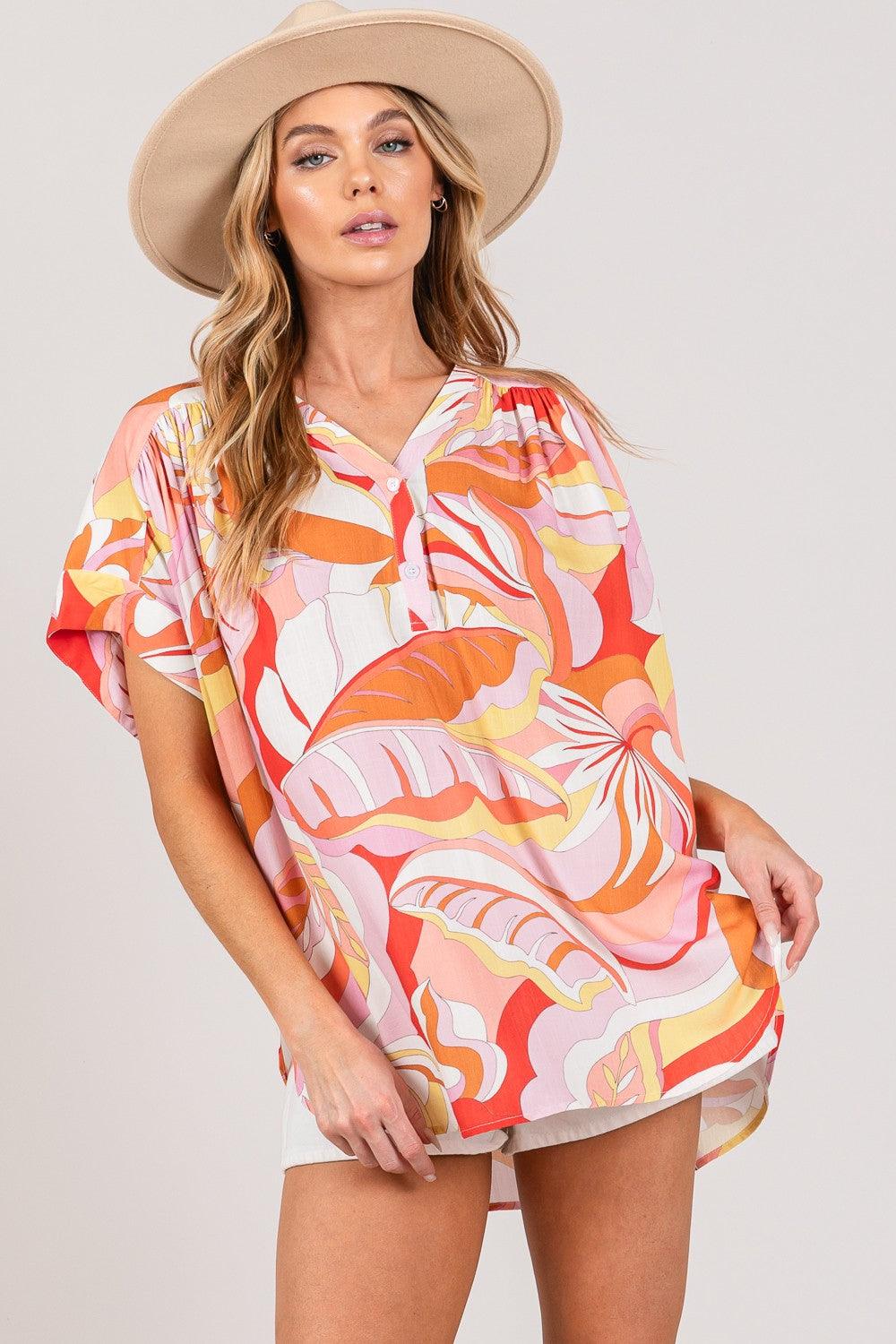 SAGE + FIG Abstract Print Half Button Blouse Carauana Store