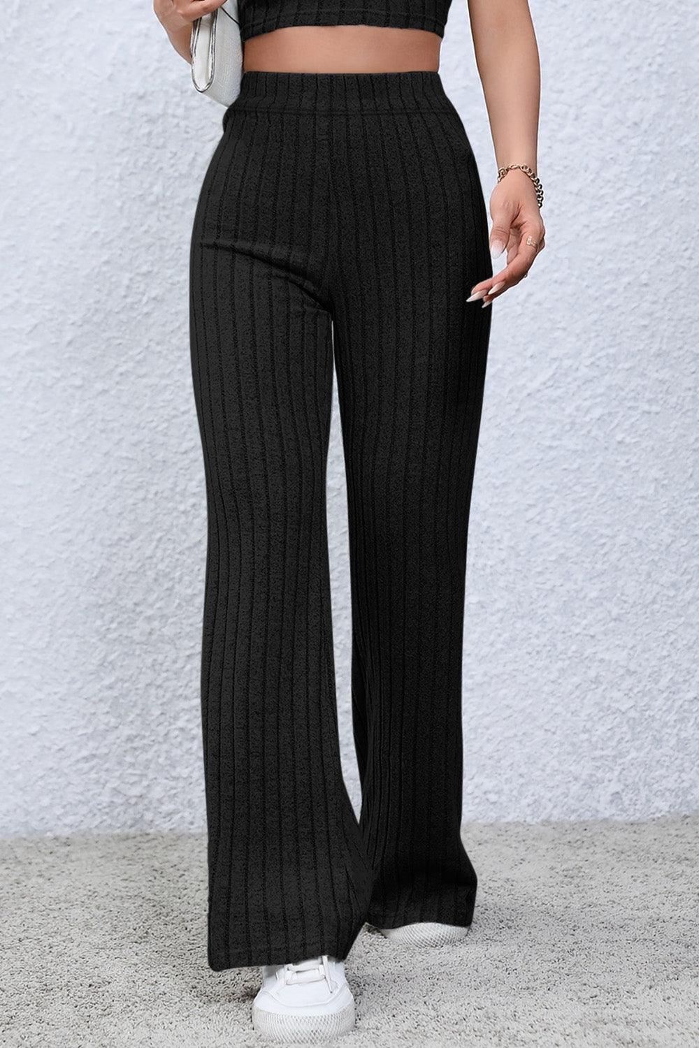 Basic Bae Full Size Ribbed High Waist Flare Pants Carauana Store