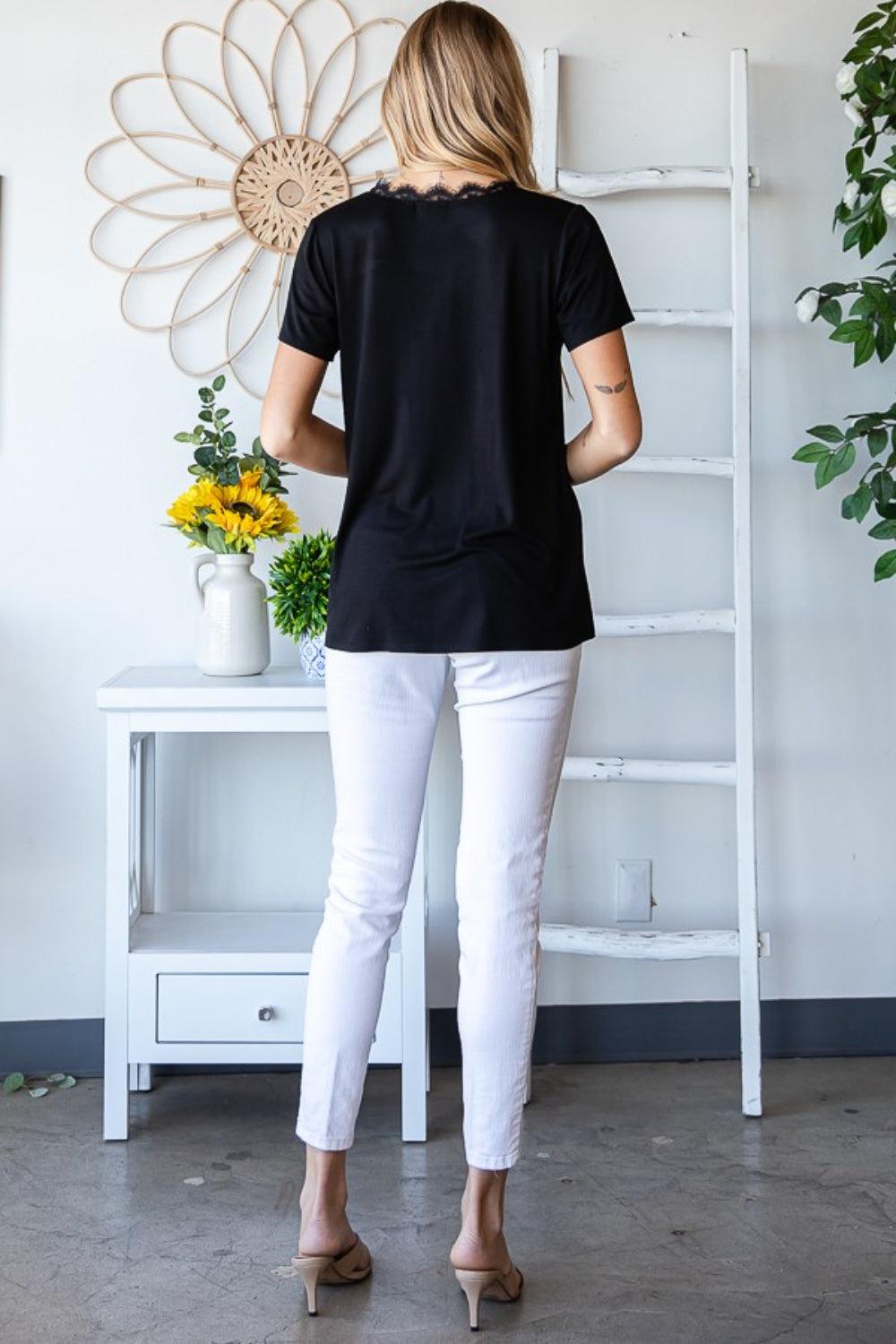 Heimish Lace Detail V-Neck Short Sleeve T-Shirt Carauana Store