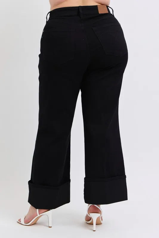 Judy Blue Full Size High Waist Reto Wide Leg W/ Cuff Plus Size Carauana Store