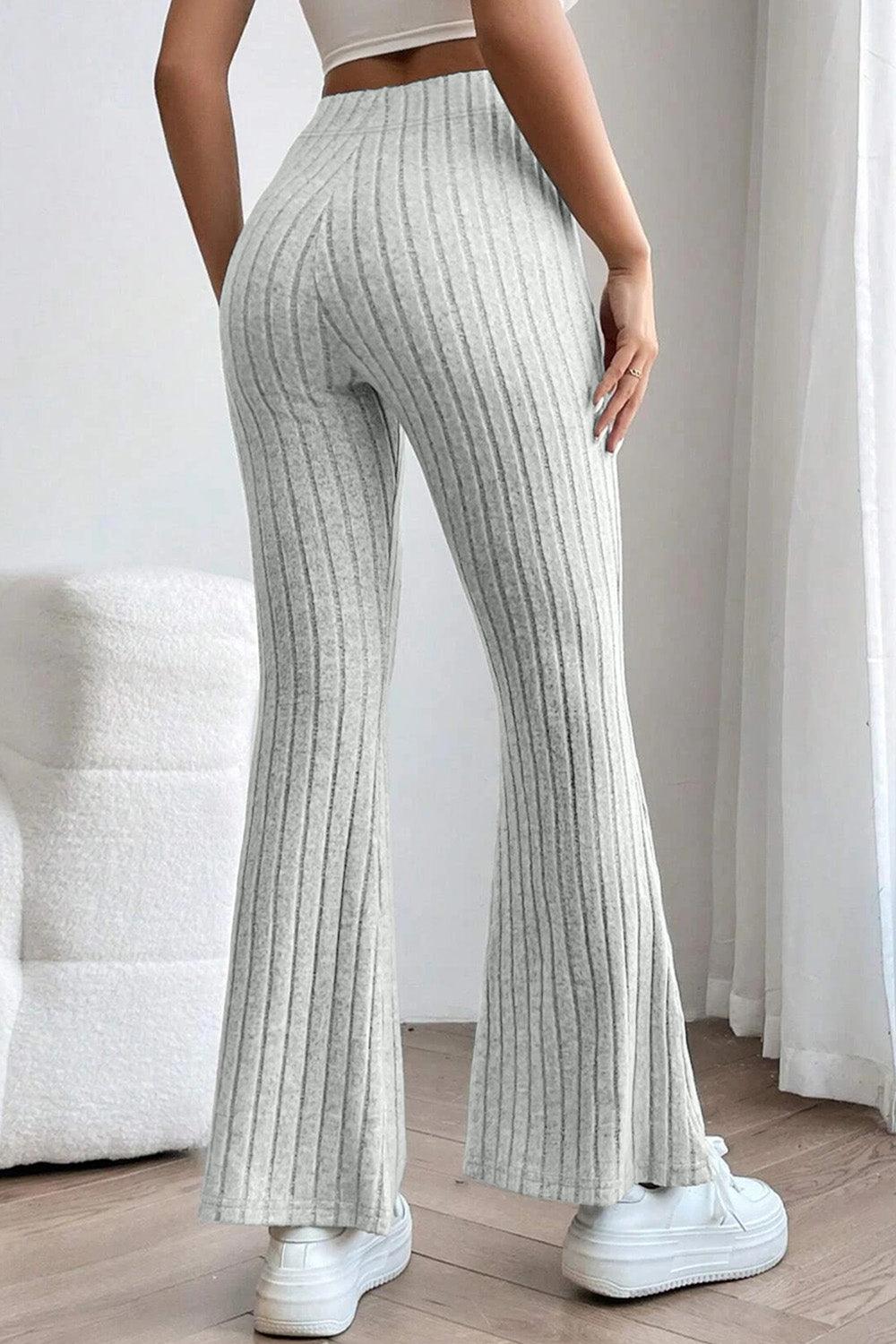 Basic Bae Full Size Ribbed High Waist Flare Pants Carauana Store