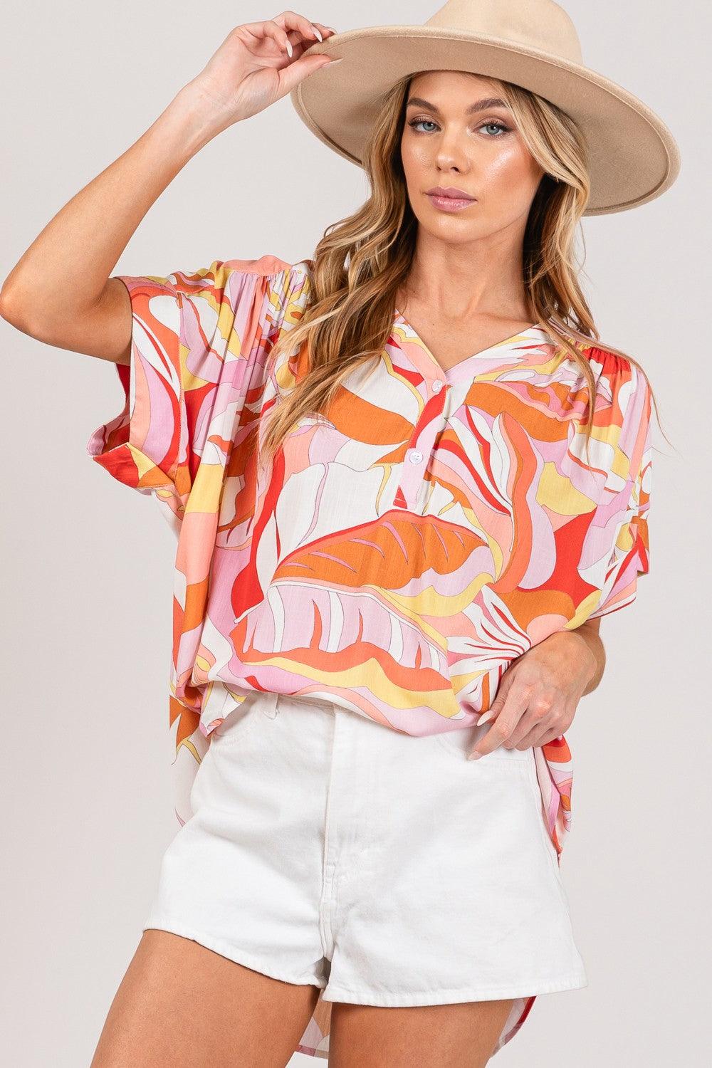 SAGE + FIG Abstract Print Half Button Blouse Carauana Store