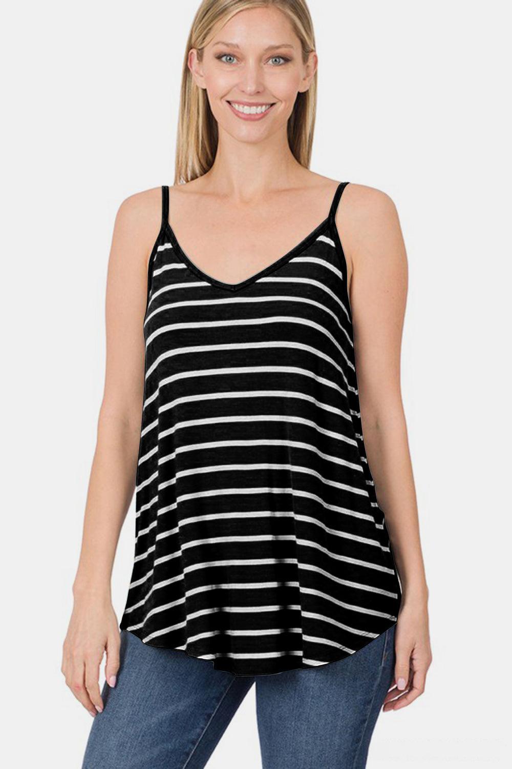 Zenana Striped V-Neck Curved Hem Cami Carauana Store