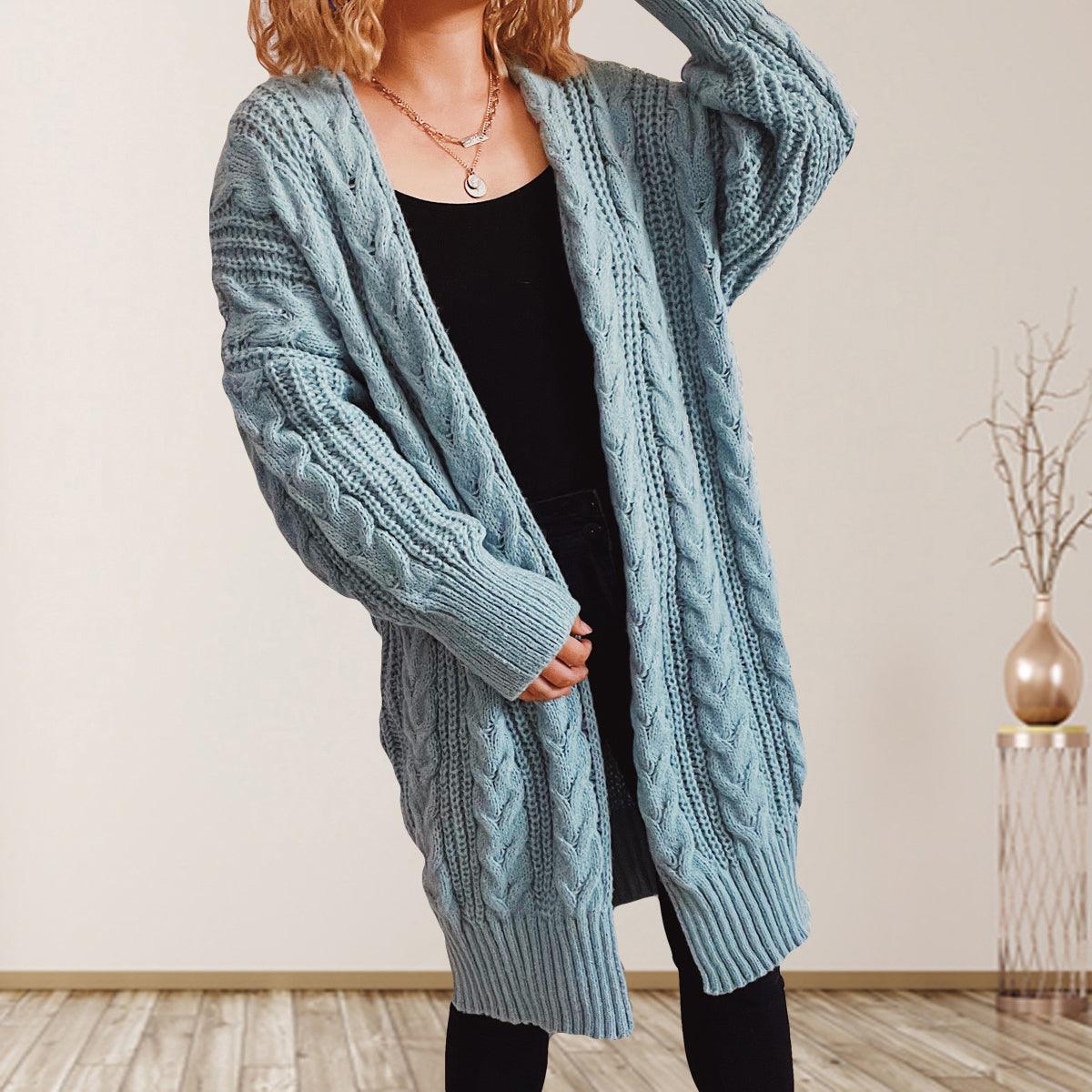 Cable-Knit Open Front Dropped Shoulder Cardigan Carauana Store