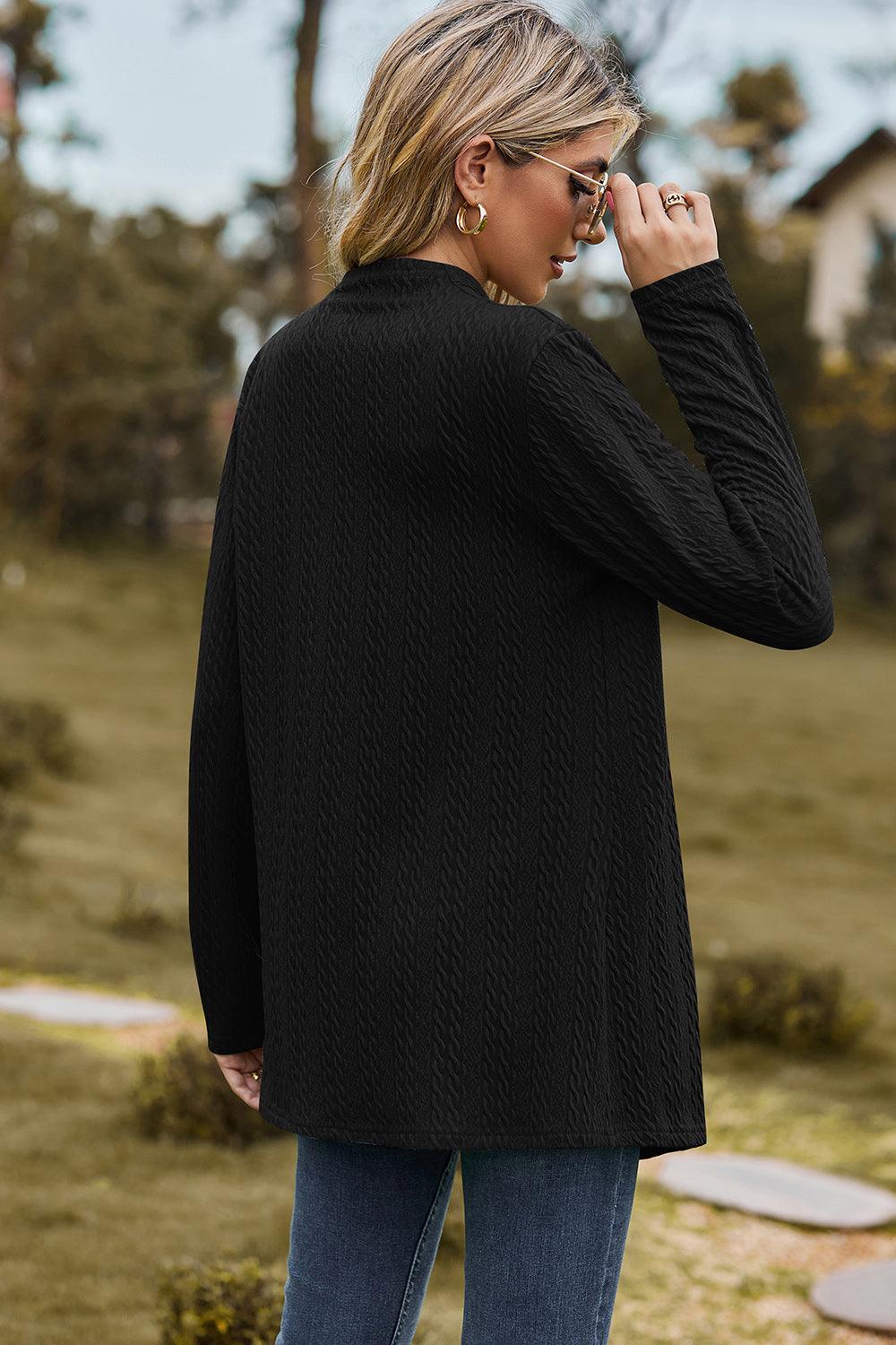 Textured Open Front Long Sleeve Cardigan Carauana Store
