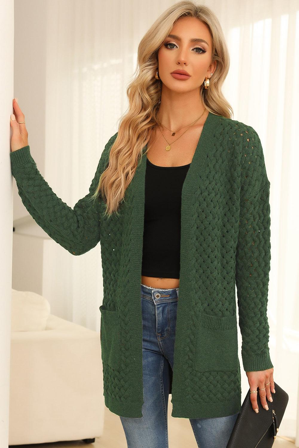 Open Front Dropped Shoulder Cardigan with Pockets Carauana Store