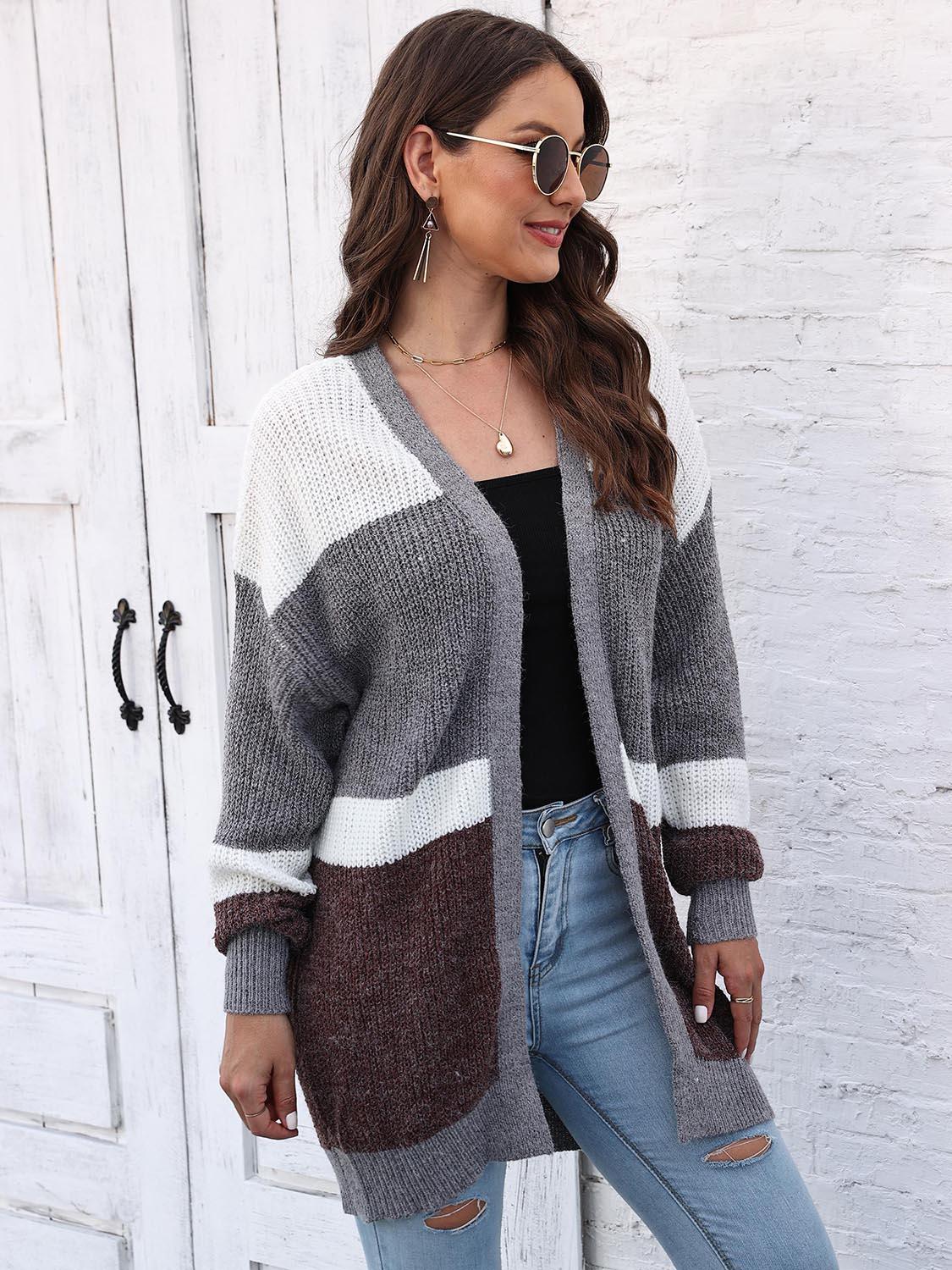 Color Block Open Front Cardigan Carauana Store