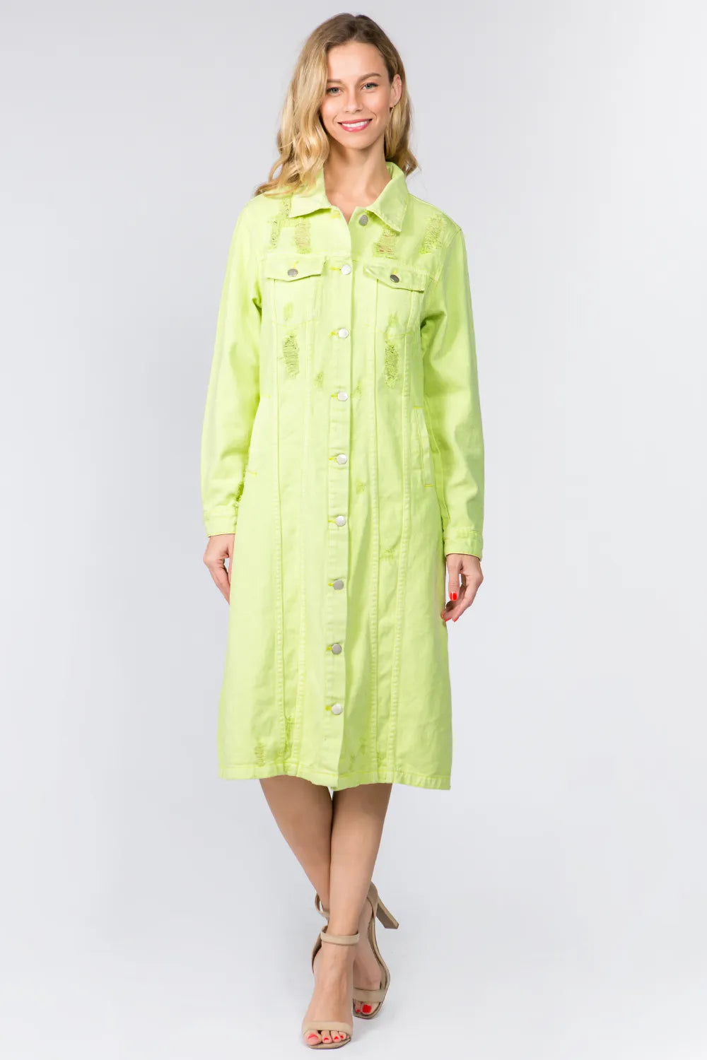 American Bazi Button Up Distressed Denim Dress Carauana Store
