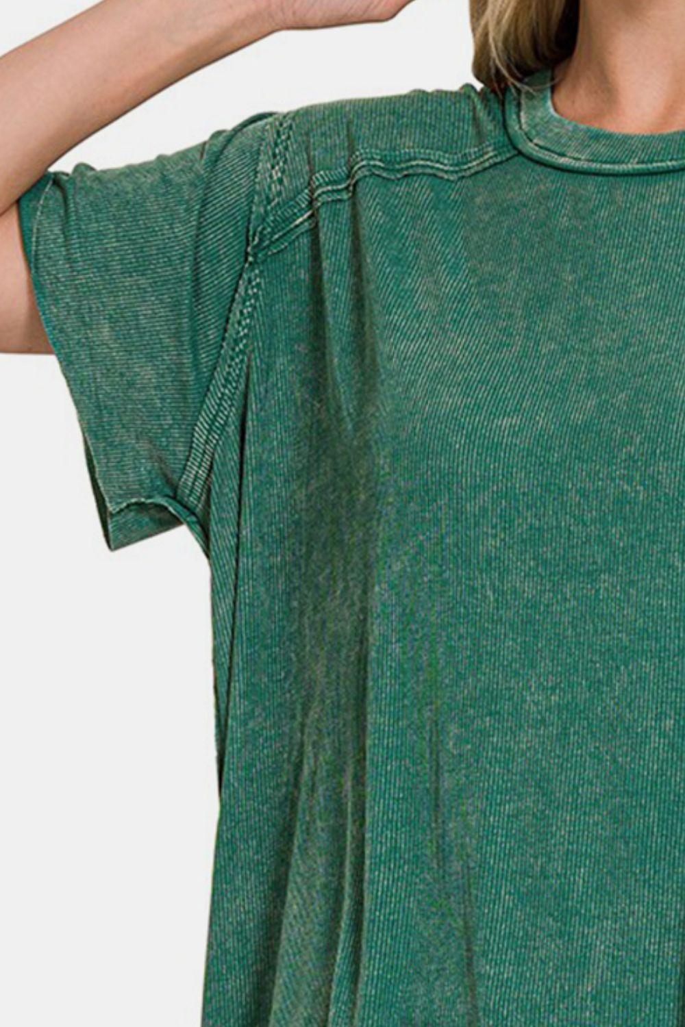 Zenana Washed Ribbed Short Sleeve Top Carauana Store
