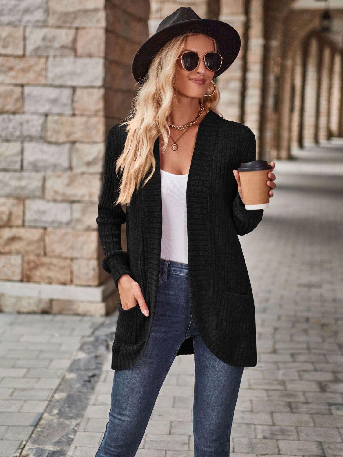 Open Front Cardigan with Pockets Carauana Store