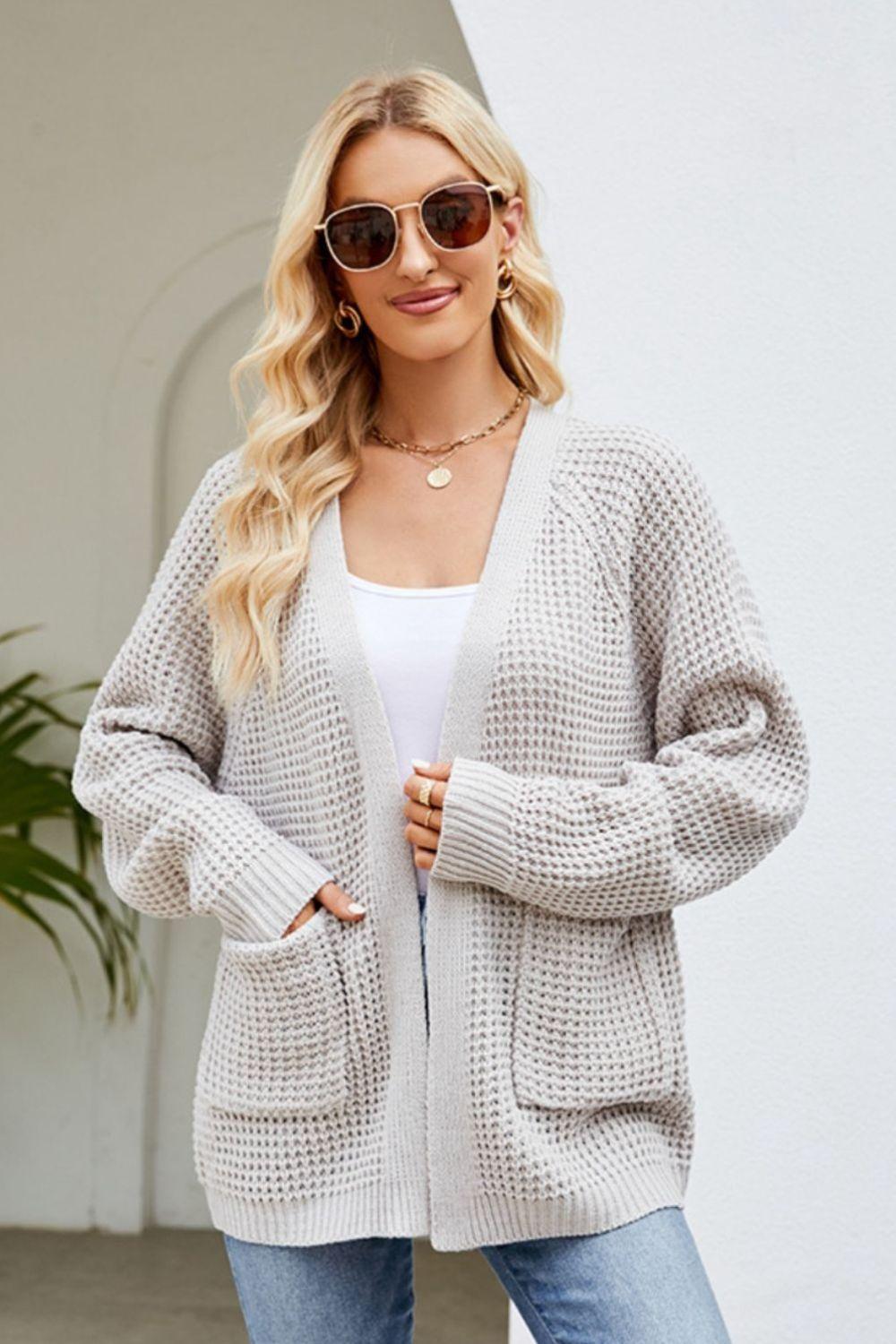 Open Front Raglan Sleeve Pocketed Cardigan Carauana Store
