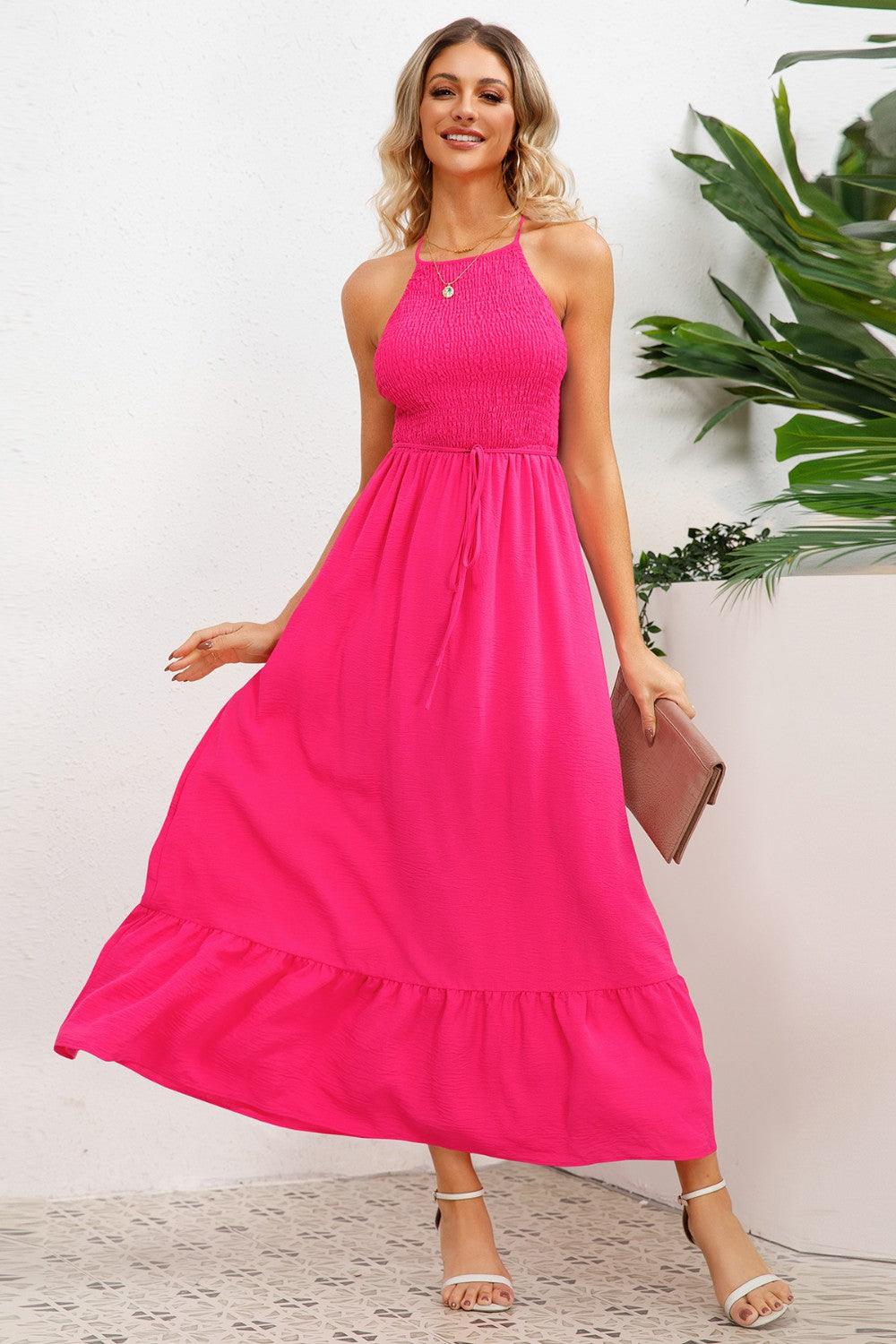 Smocked Crisscross Spaghetti Strap Dress Carauana Store