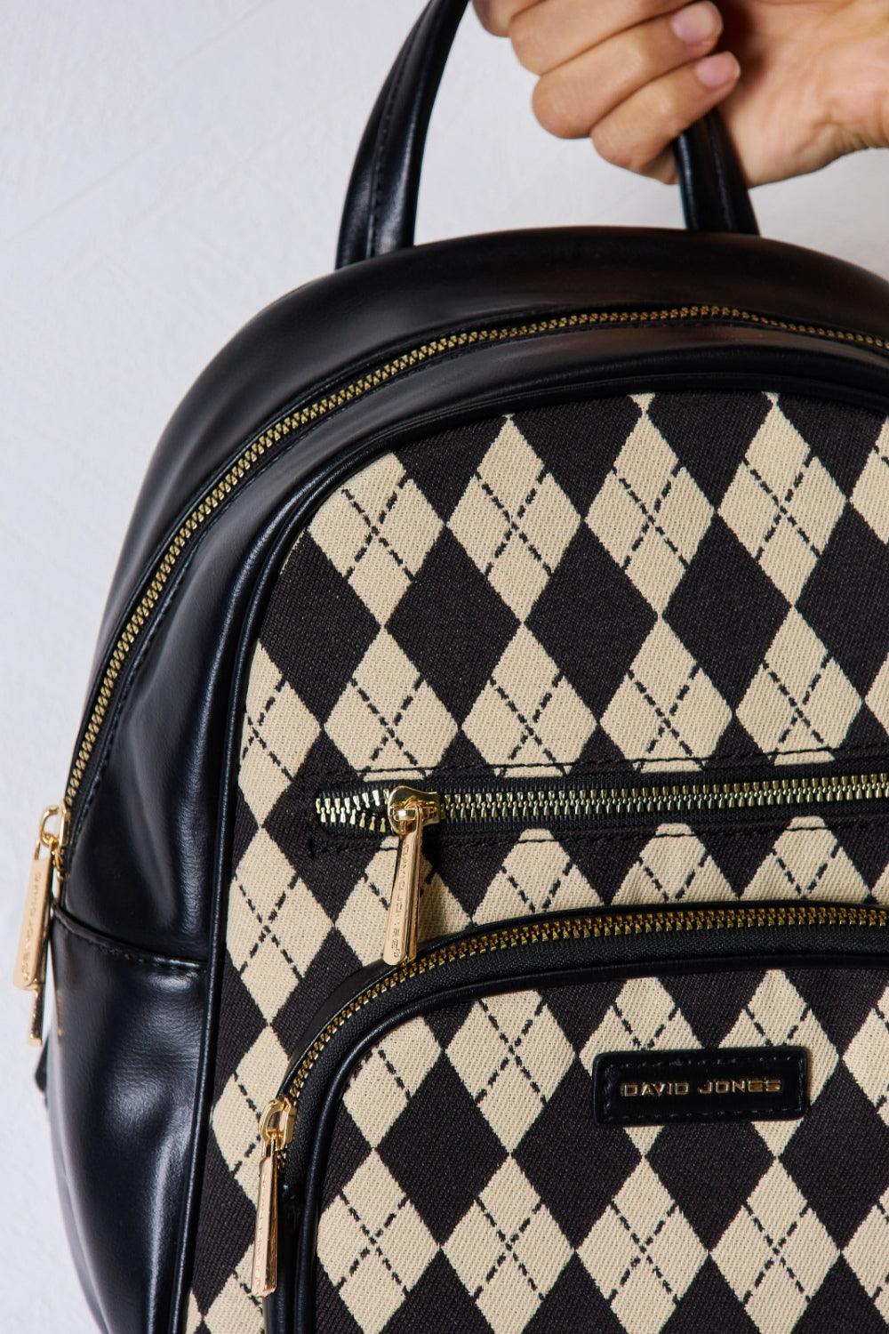 David Jones Argyle Pattern PU Leather Backpack Carauana Store