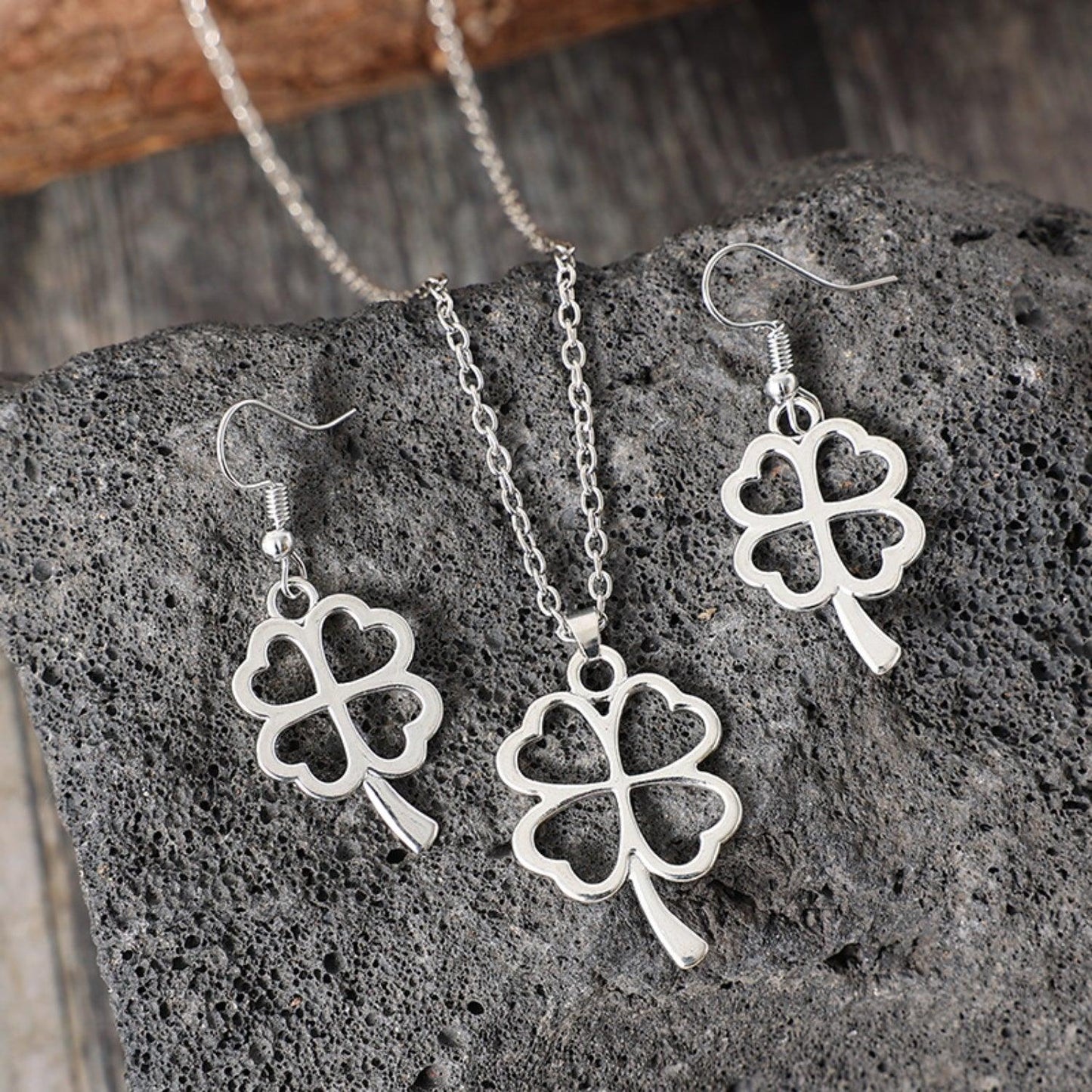 Lucky Clover Alloy Earrings and Necklace Jewelry Set Carauana Store