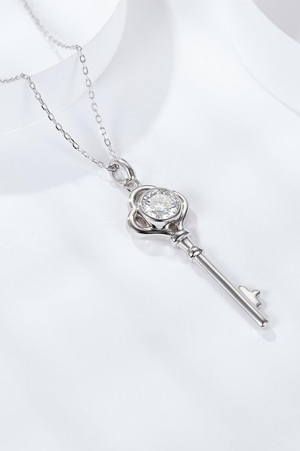 925 Sterling Silver 1 Carat Moissanite Key Pendant Necklace Carauana Store