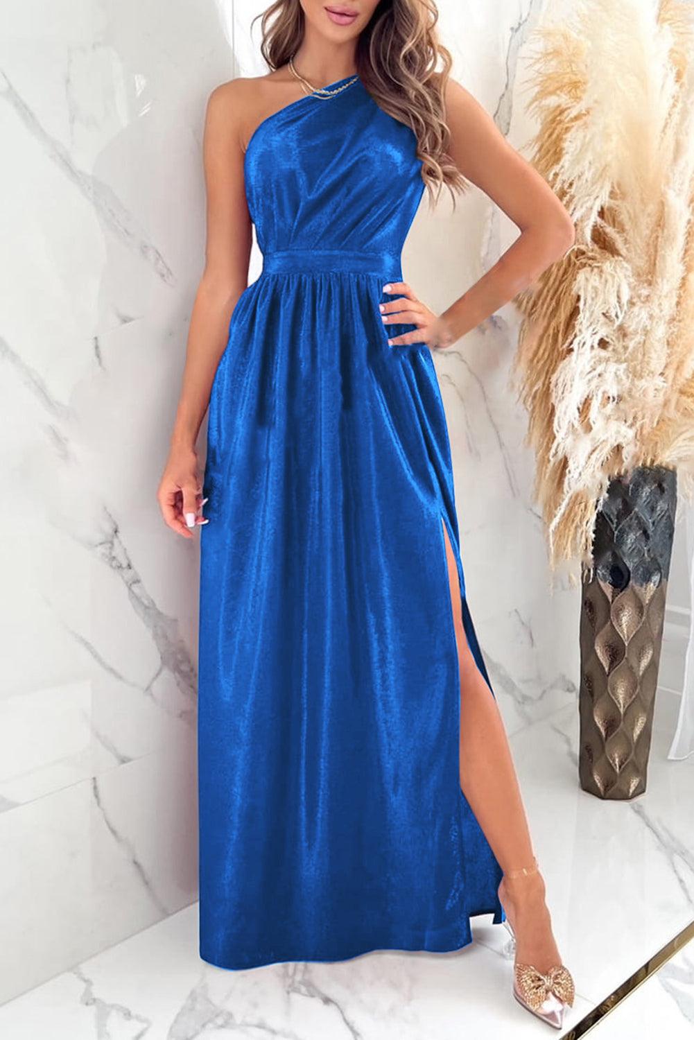 One Shoulder Slit Ruched Maxi Dress Carauana Store