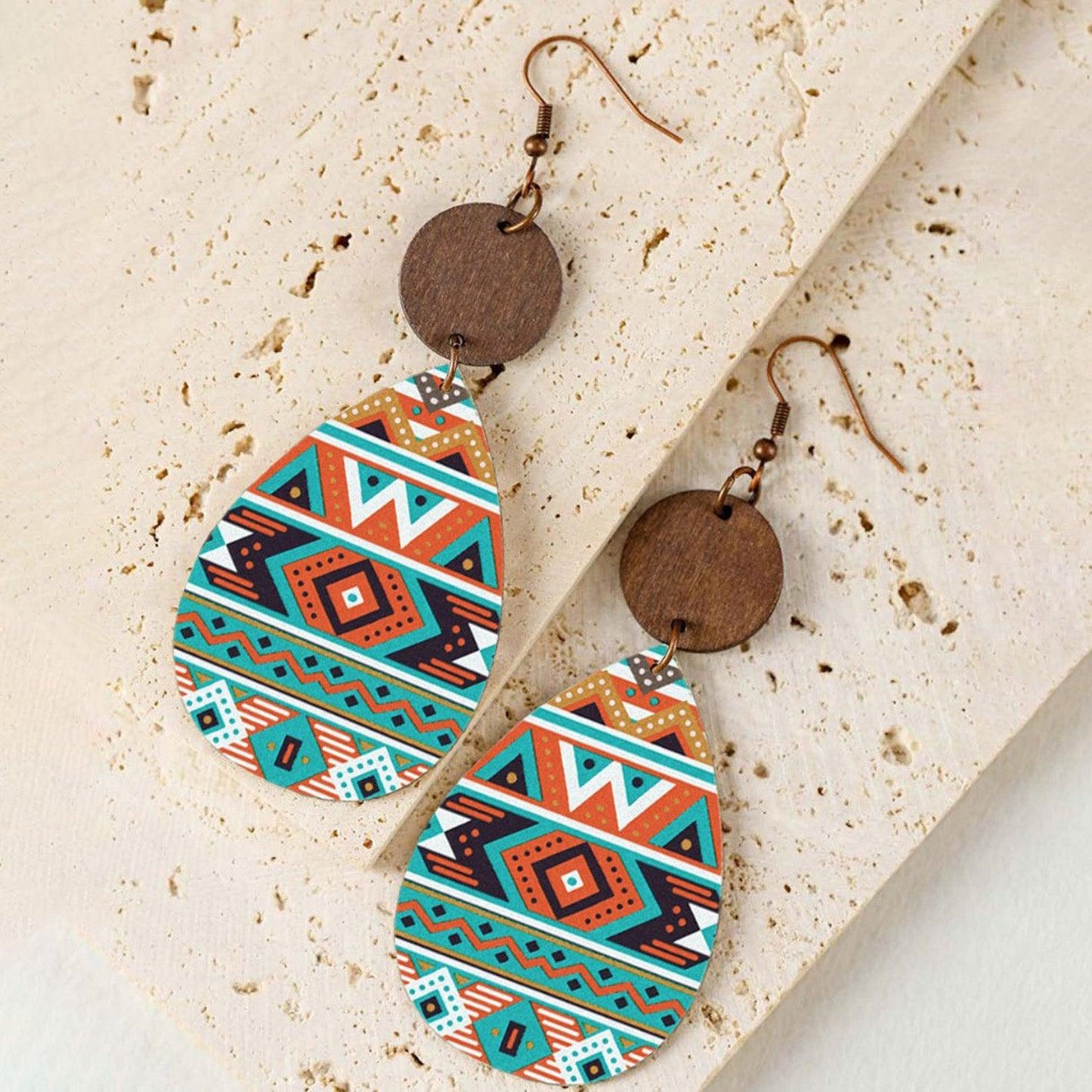 Geometric Wooden Teardrop Earrings Carauana Store