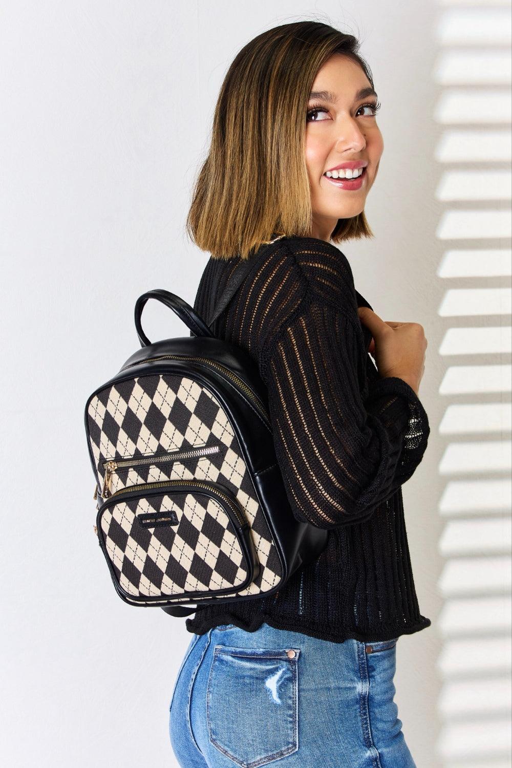 David Jones Argyle Pattern PU Leather Backpack Carauana Store
