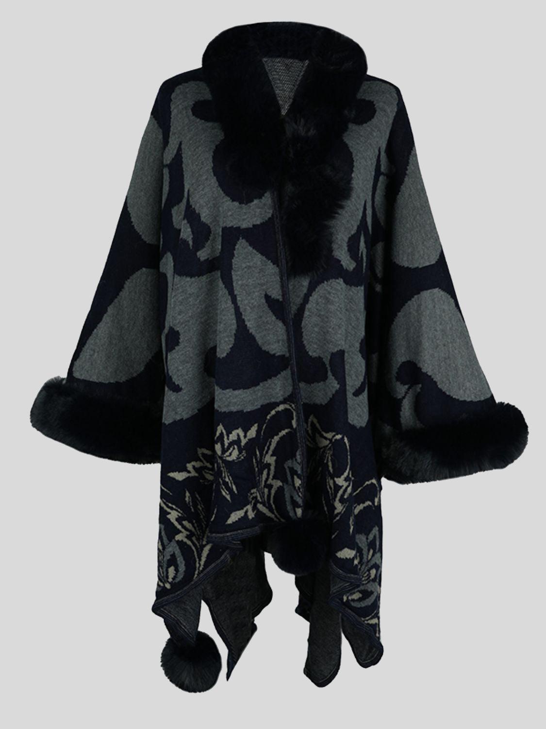 Faux Fur Trim Poncho Carauana Store