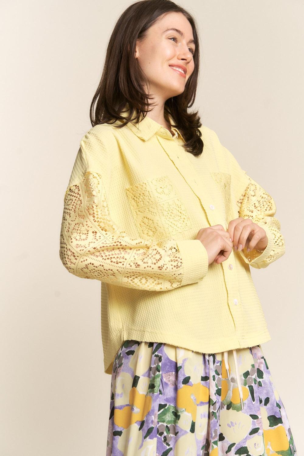 J.NNA Button Down Lace Long Sleeve Waffle Shirt Carauana Store