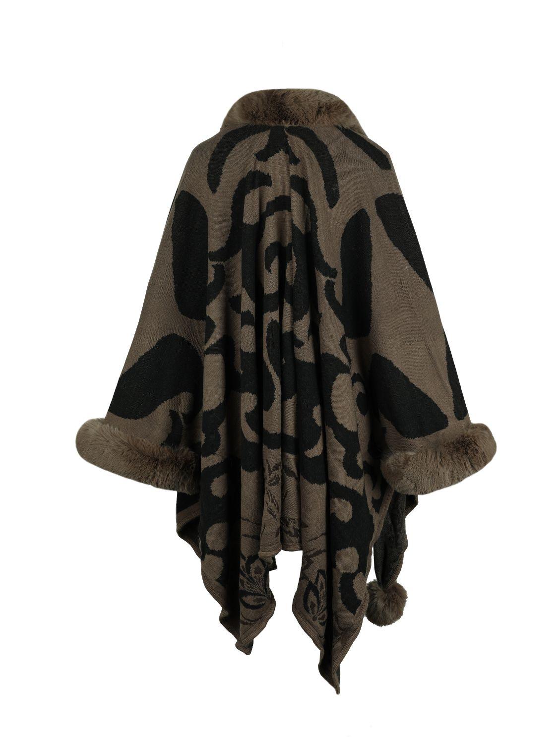 Faux Fur Trim Poncho Carauana Store