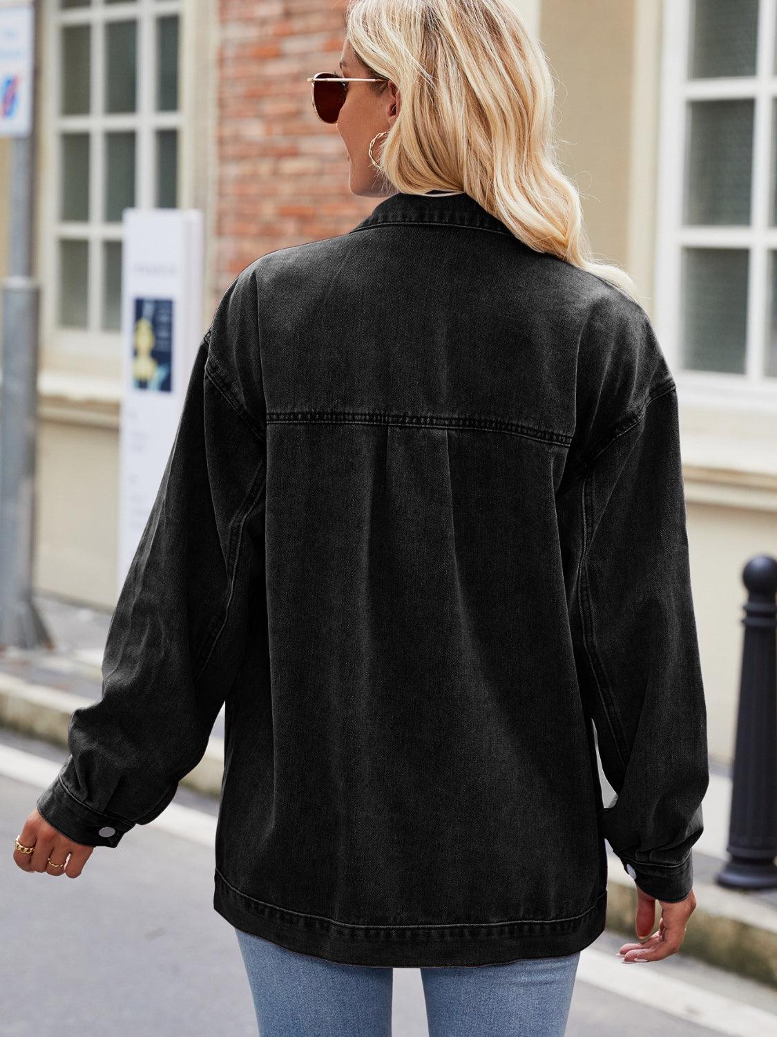 Button Up Denim Jacket with Pockets Carauana Store