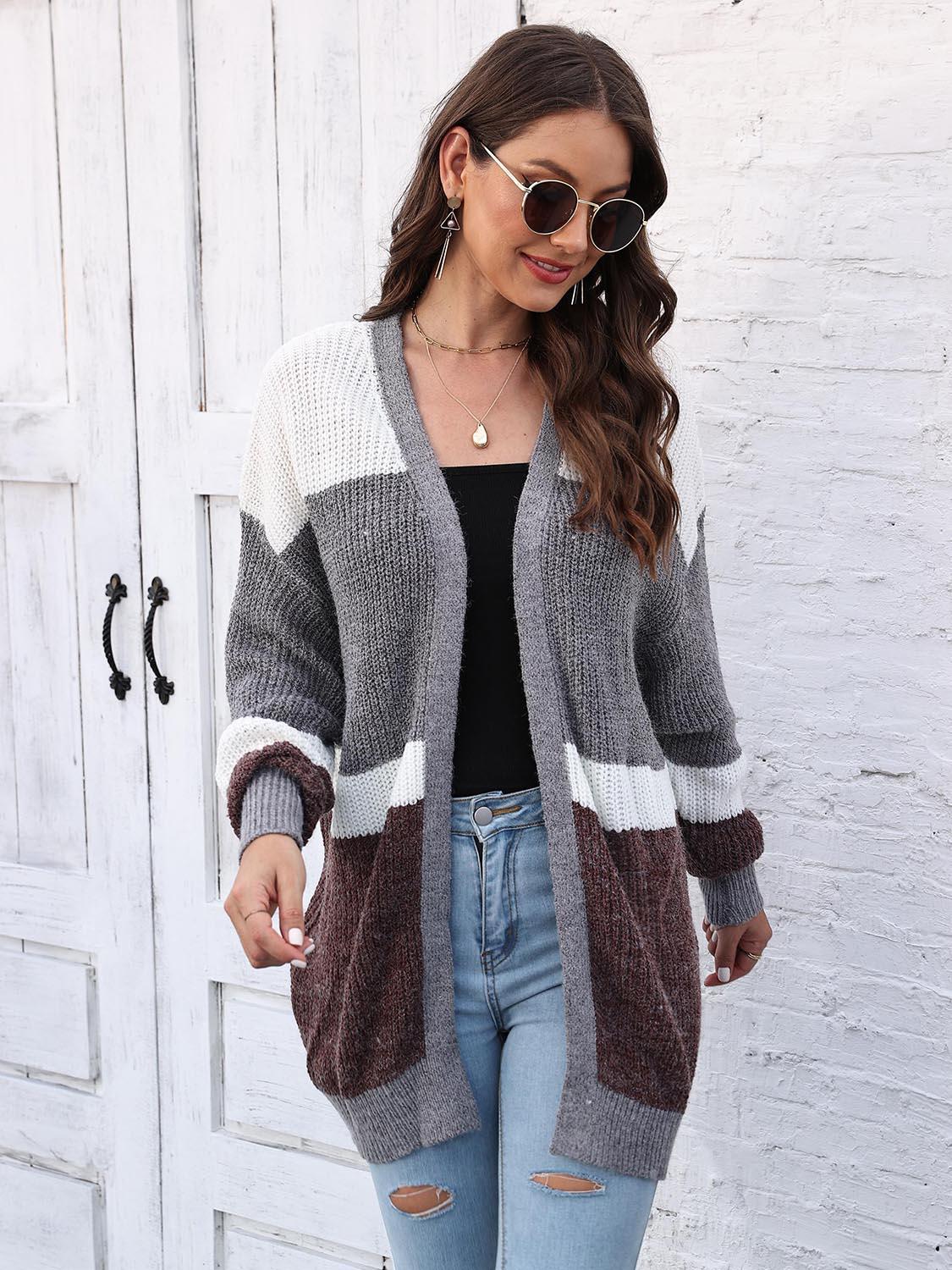 Color Block Open Front Cardigan Carauana Store