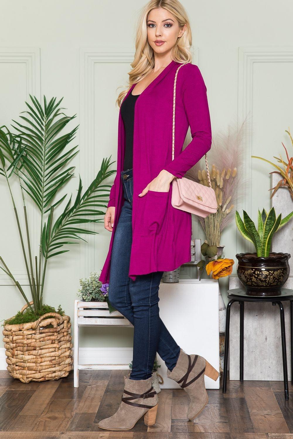 Celeste Full Size Open Front Cardigan with Pockets Carauana Store