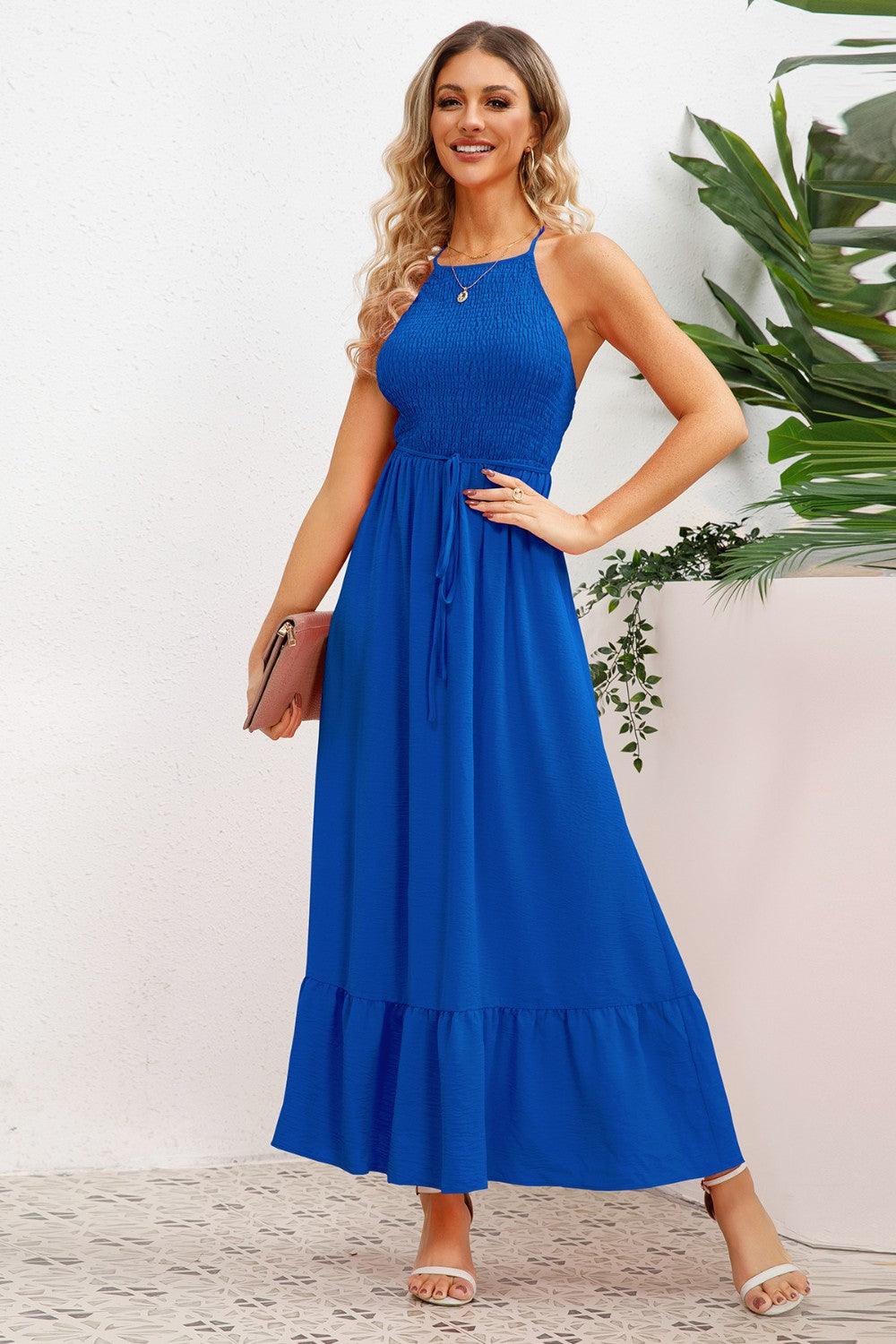 Smocked Crisscross Spaghetti Strap Dress Carauana Store