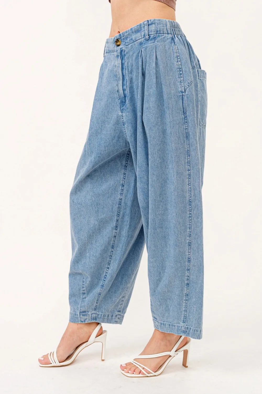 And The Why Elastic Back Pleated Baggy Jeans Carauana Store