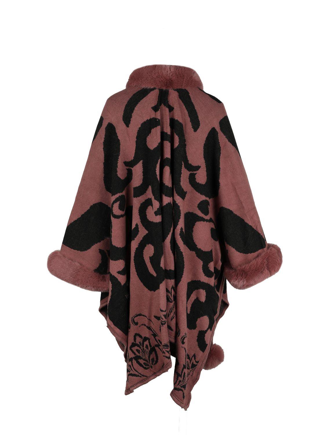 Faux Fur Trim Poncho Carauana Store