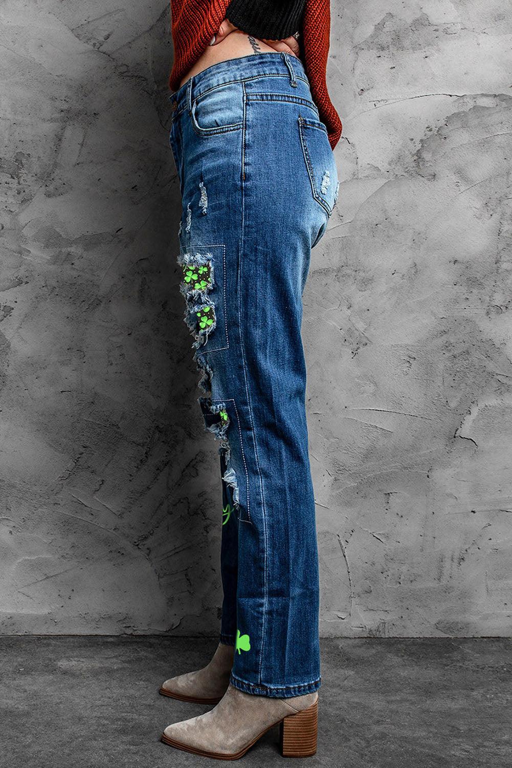 Baeful Printed Patch Distressed Boyfriend Jeans Carauana Store
