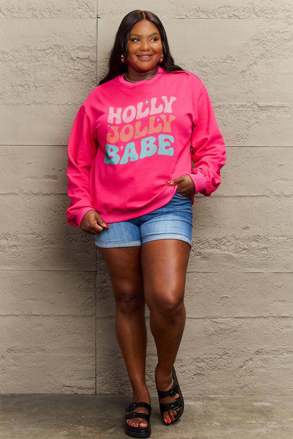 Simply Love Full Size HOLLY JOLLY BABE Long Sleeve Sweatshirt Carauana Store
