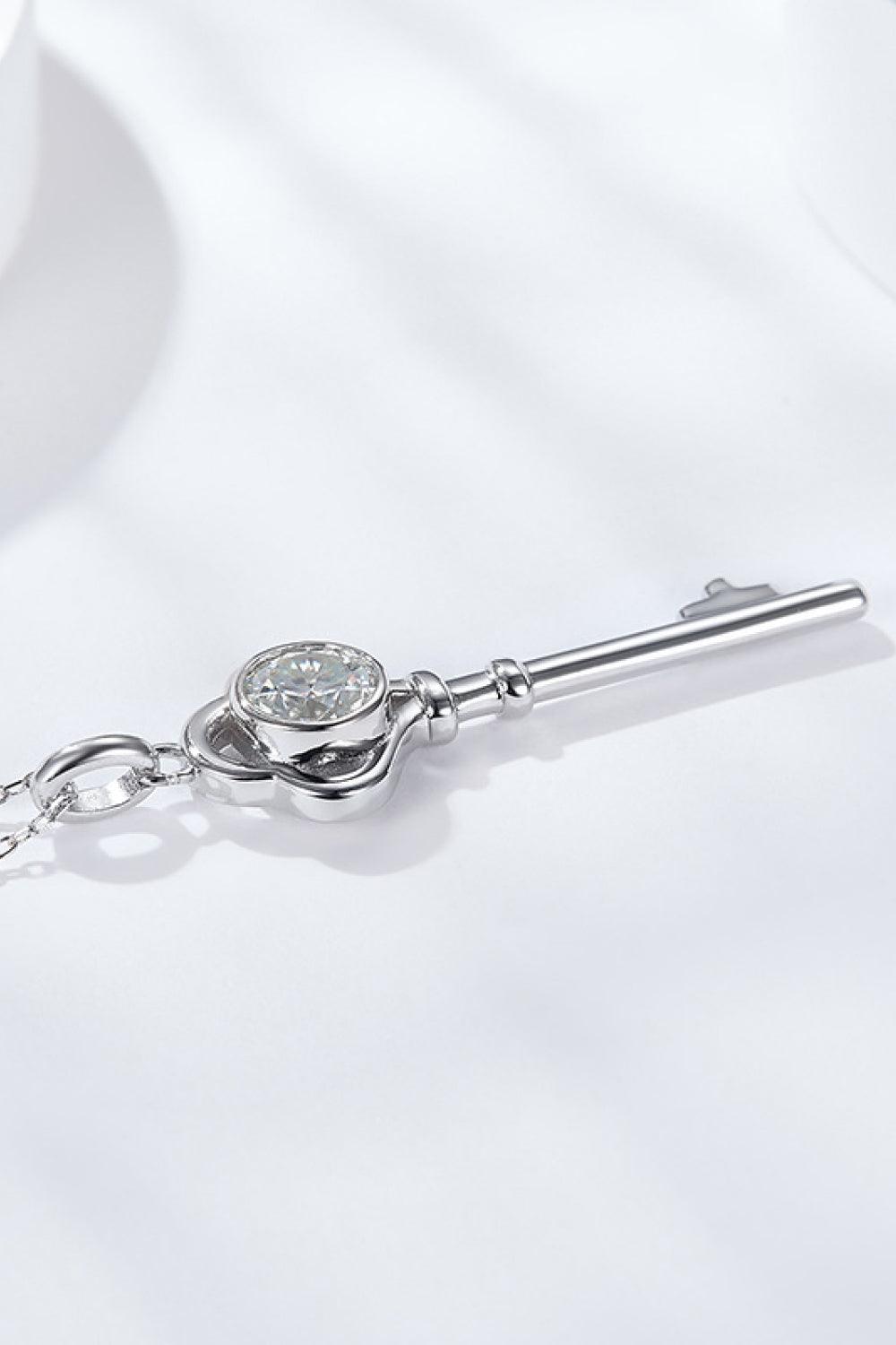 925 Sterling Silver 1 Carat Moissanite Key Pendant Necklace Carauana Store