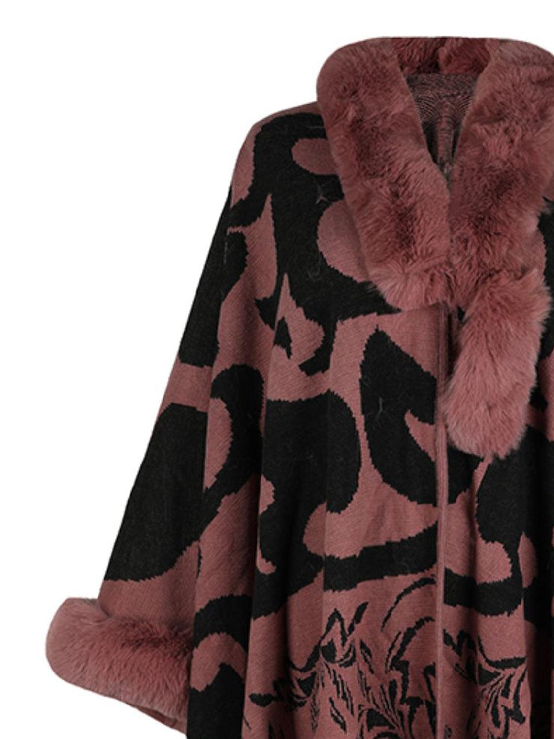 Faux Fur Trim Poncho Carauana Store