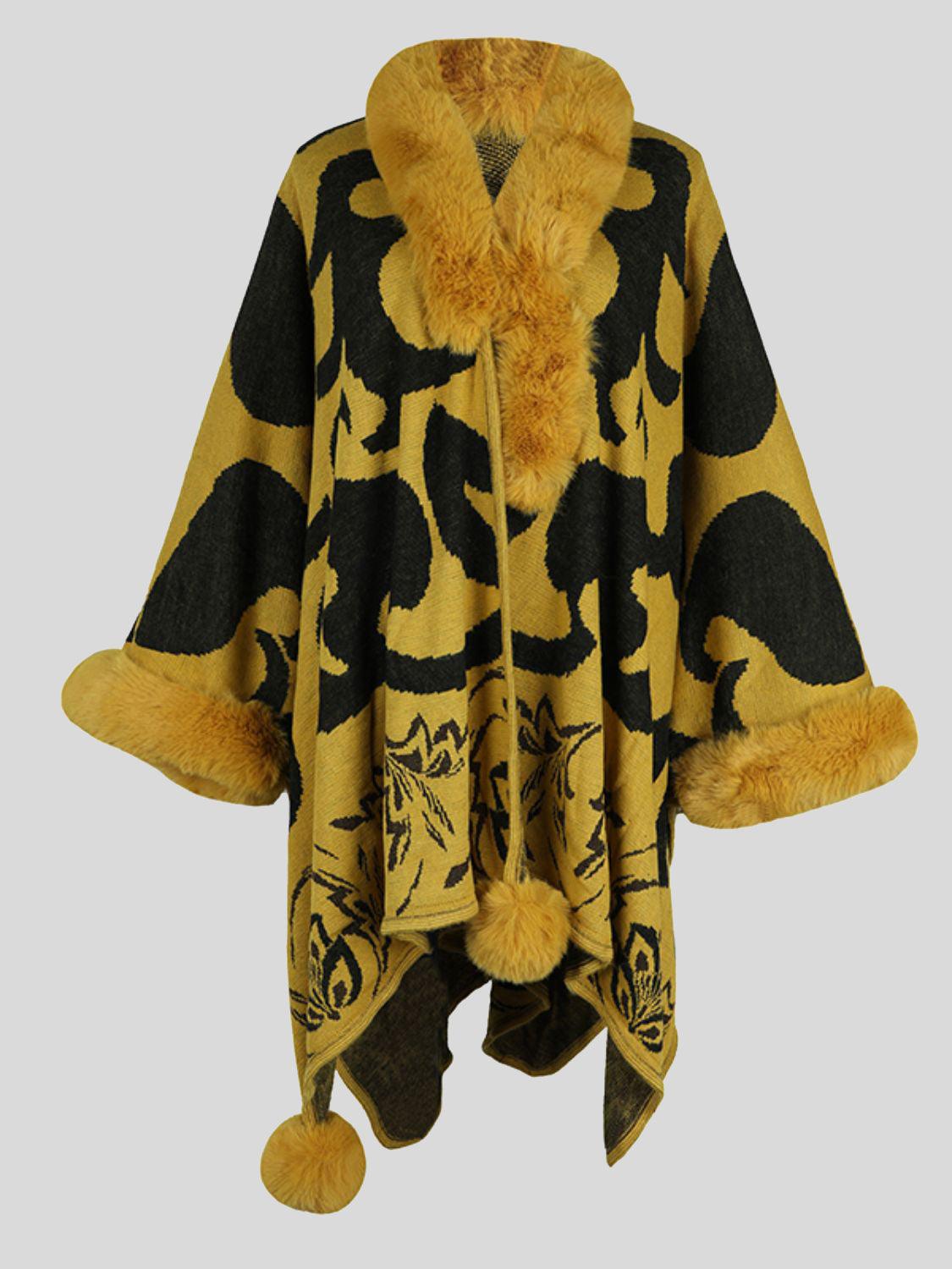 Faux Fur Trim Poncho Carauana Store