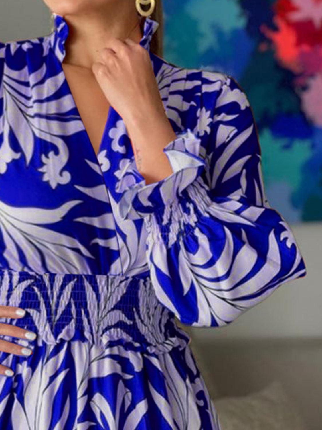 Printed Flounce Sleeve Maxi Dress Carauana Store