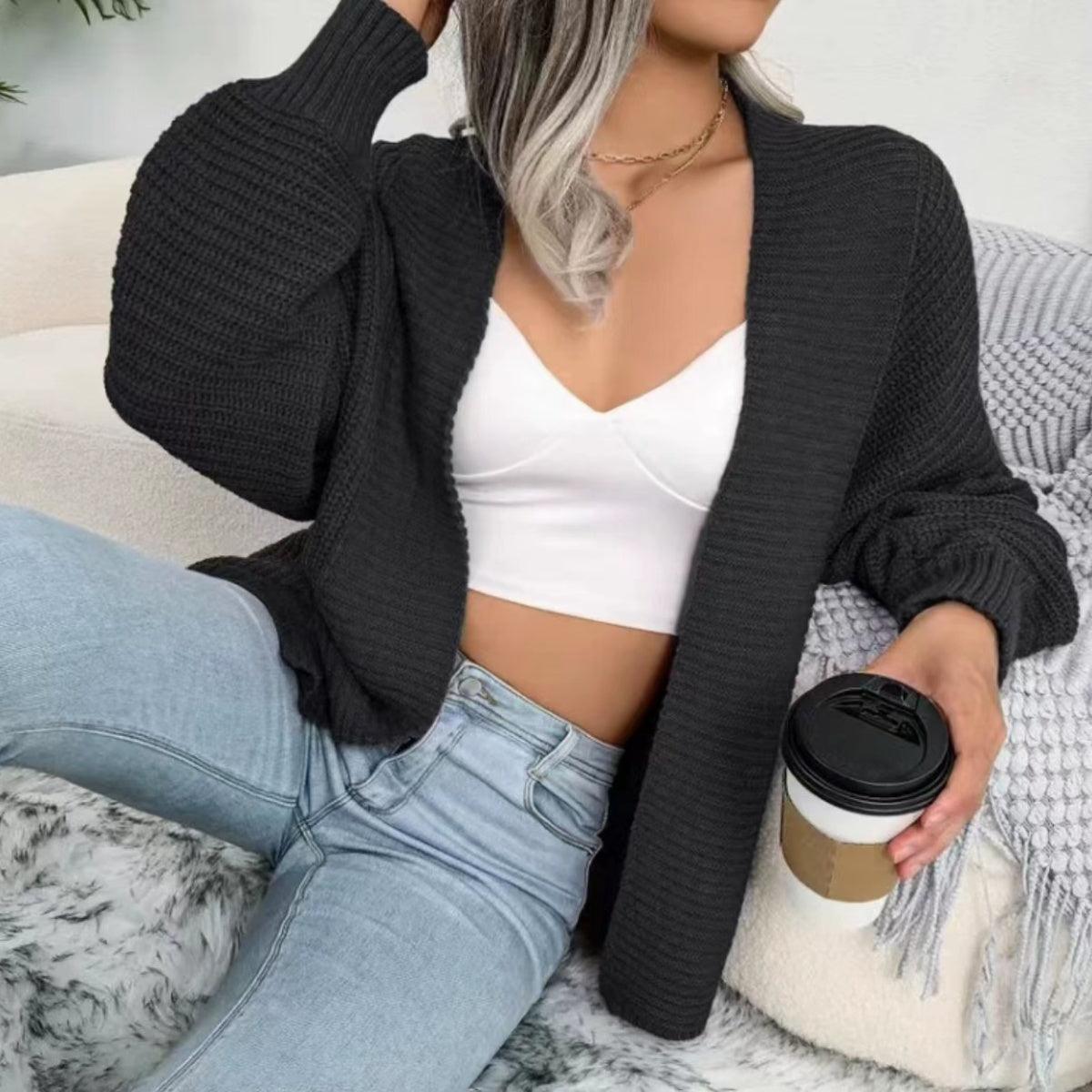 Open Front Lantern Sleeve Cardigan Carauana Store