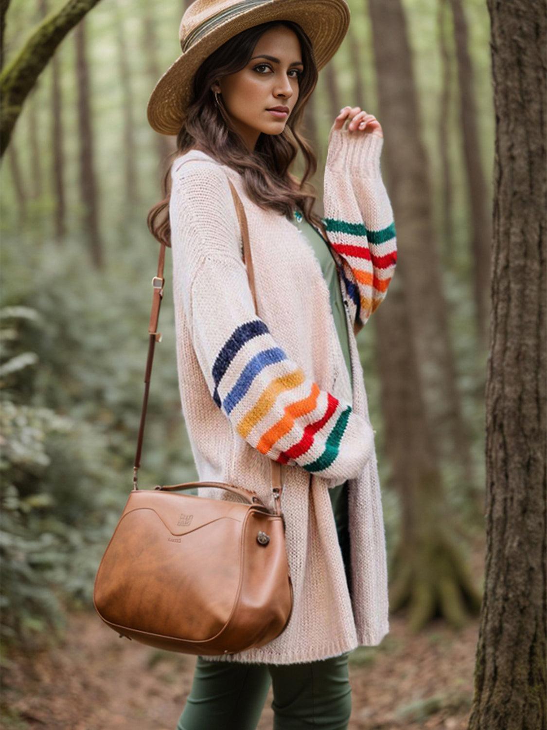 Striped Open Front Long Sleeve Cardigan Carauana Store
