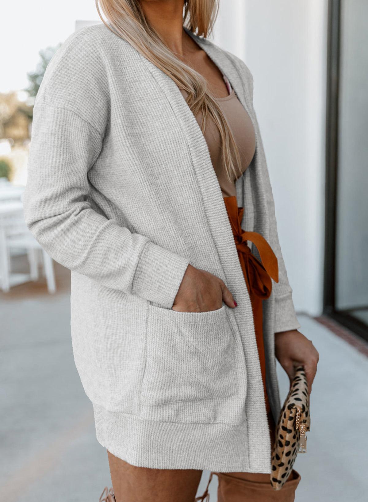 Plus Size Ribbed Open Front Long Sleeve Cardigan with Pockets Carauana Store