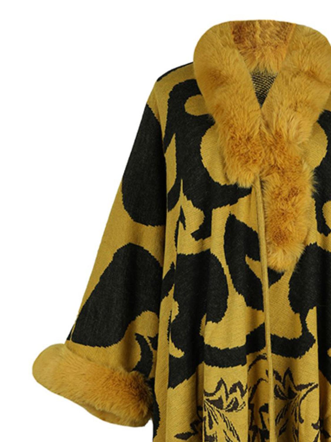 Faux Fur Trim Poncho Carauana Store