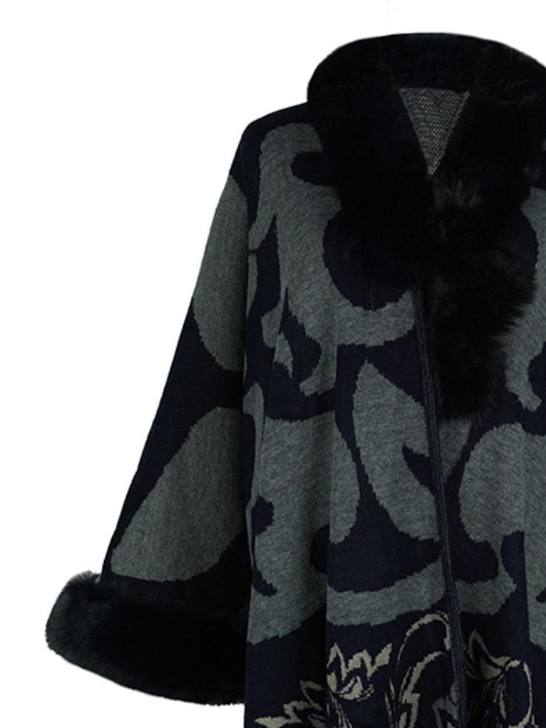 Faux Fur Trim Poncho Carauana Store
