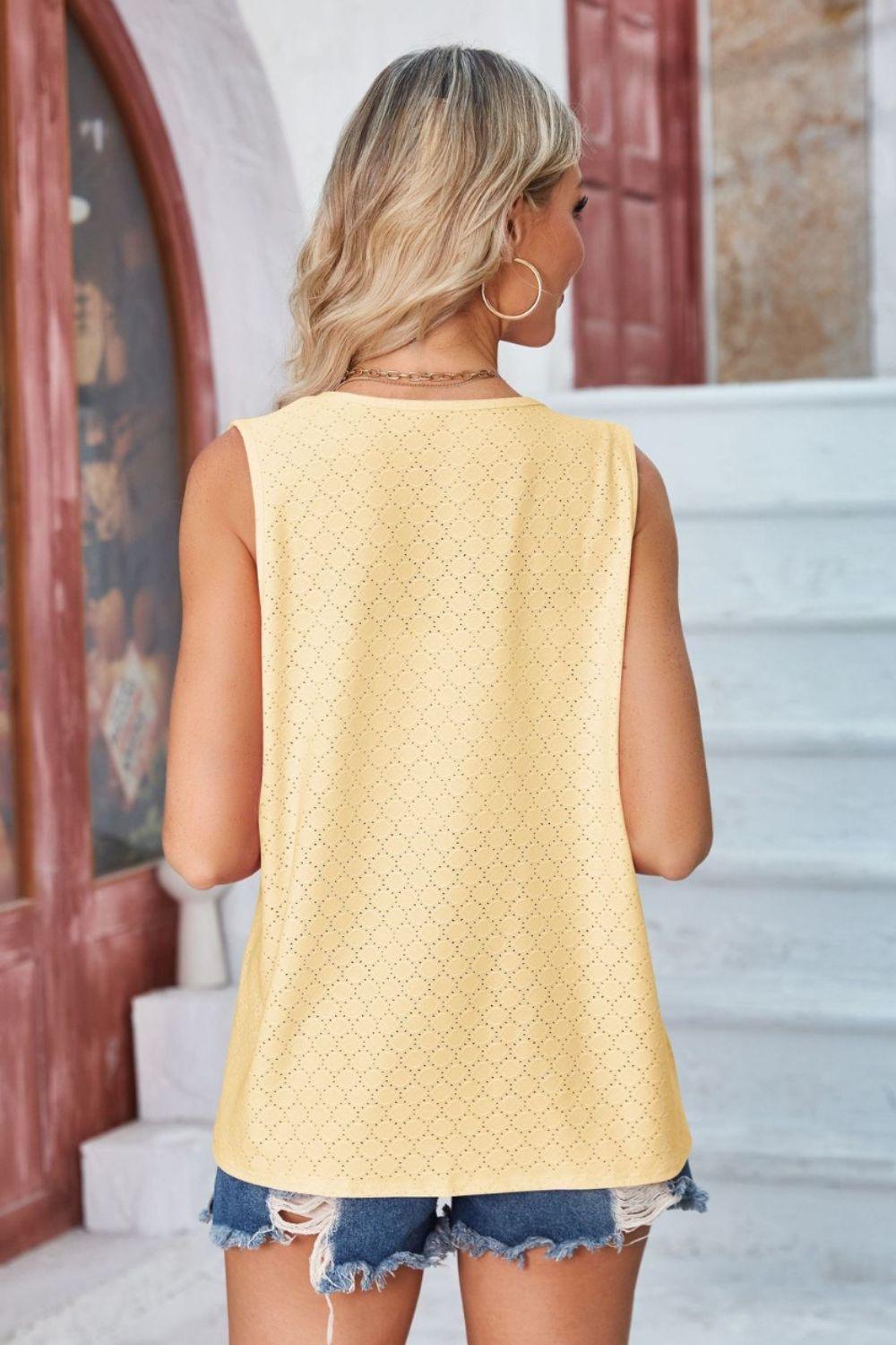 Eyelet Open Front Sleeveless Cardigan Carauana Store