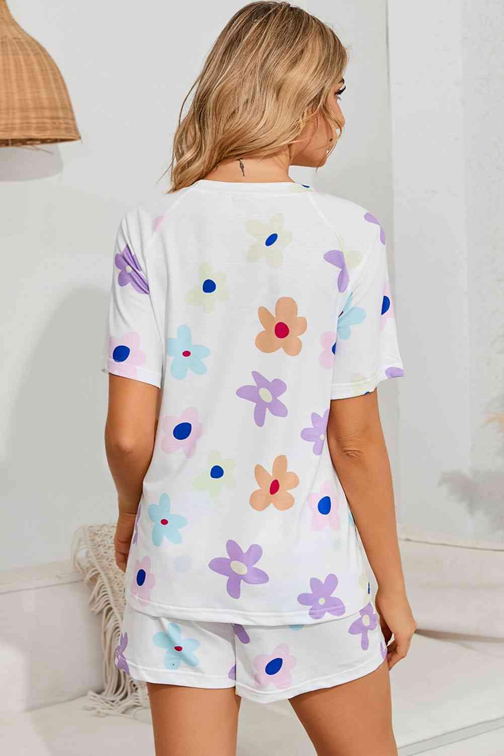 Floral Round Neck Raglan Sleeve Top and Shorts Lounge Set Carauana Store
