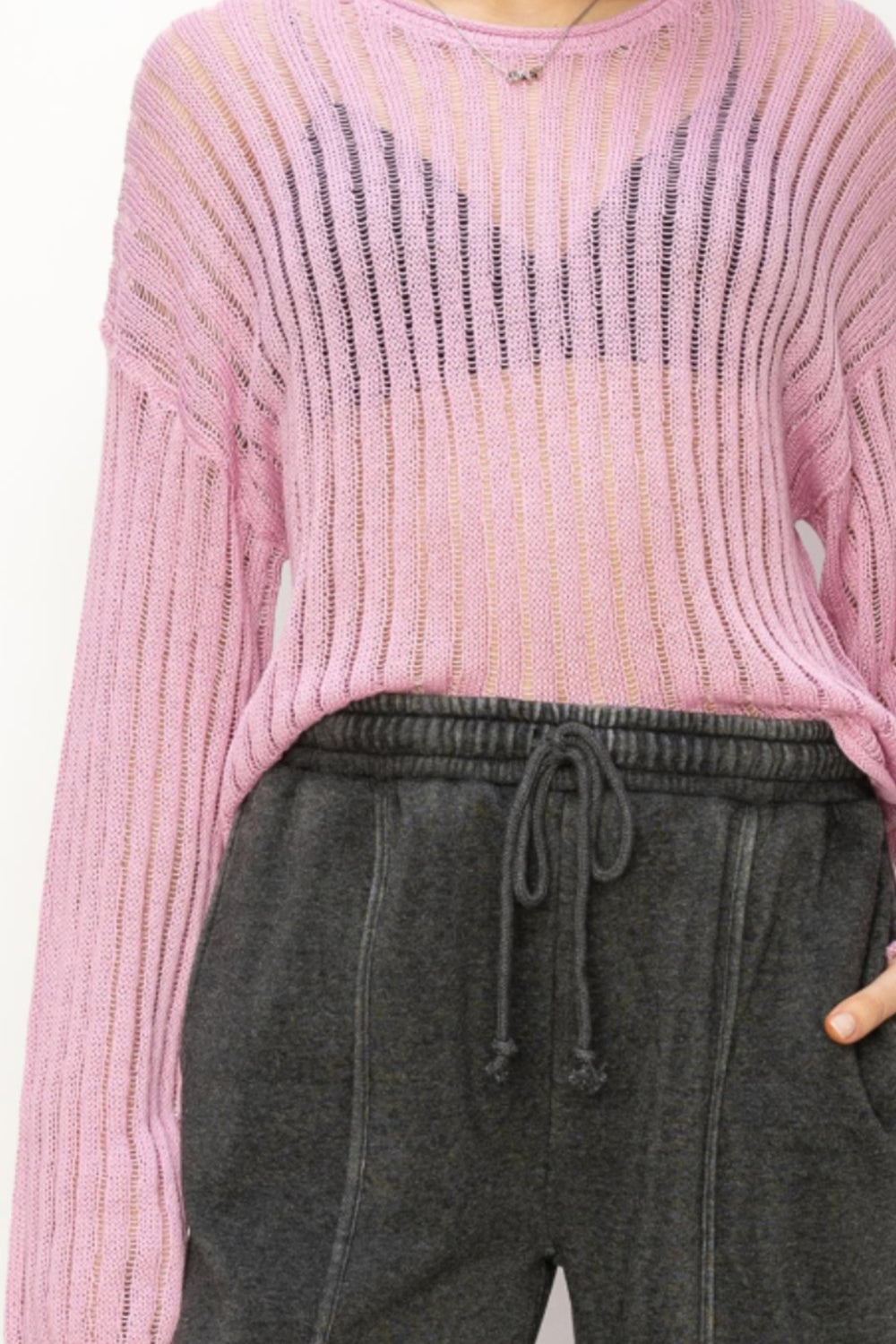 HYFVE Openwork Ribbed Long Sleeve Knit Top Carauana Store