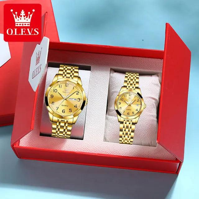 OLEVS Dance of Time: Stainless Steel Elegance with Eternal Calendars Couple's Watches Box Set Carauana Store