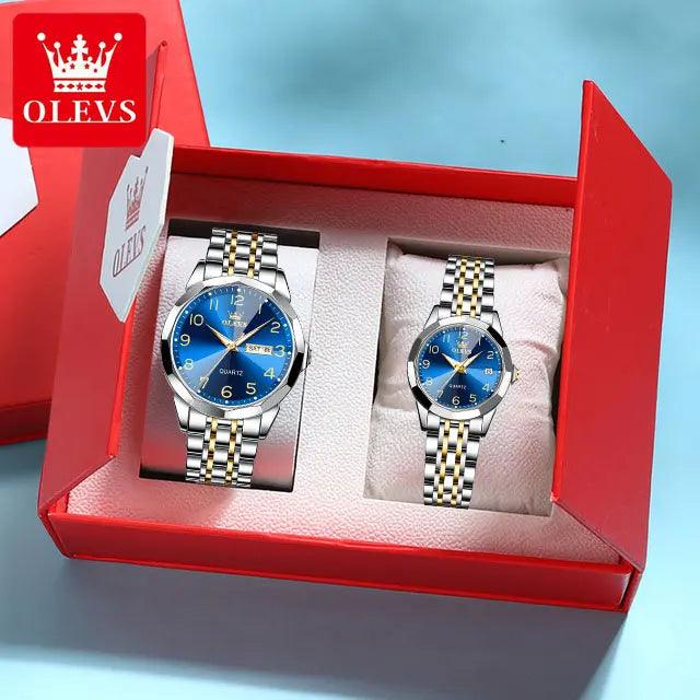 OLEVS Dance of Time: Stainless Steel Elegance with Eternal Calendars Couple's Watches Box Set Carauana Store