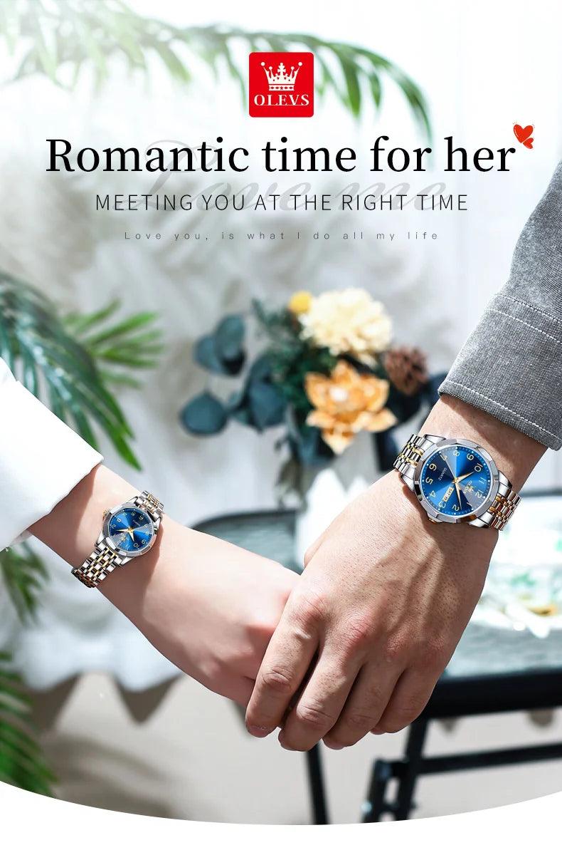 OLEVS Dance of Time: Stainless Steel Elegance with Eternal Calendars Couple's Watches Box Set Carauana Store