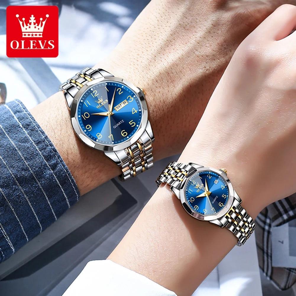 OLEVS Dance of Time: Stainless Steel Elegance with Eternal Calendars Couple's Watches Box Set Carauana Store